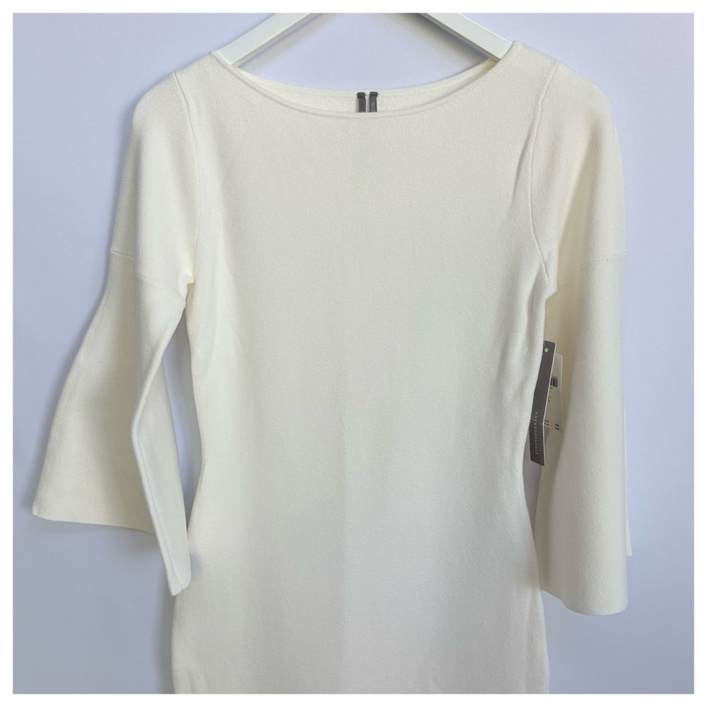 NWT Anthropologie Fluted-Sleeve Elegant Soft Knit Sweater Midi Dress in Ivory, S - Picture 8 of 16